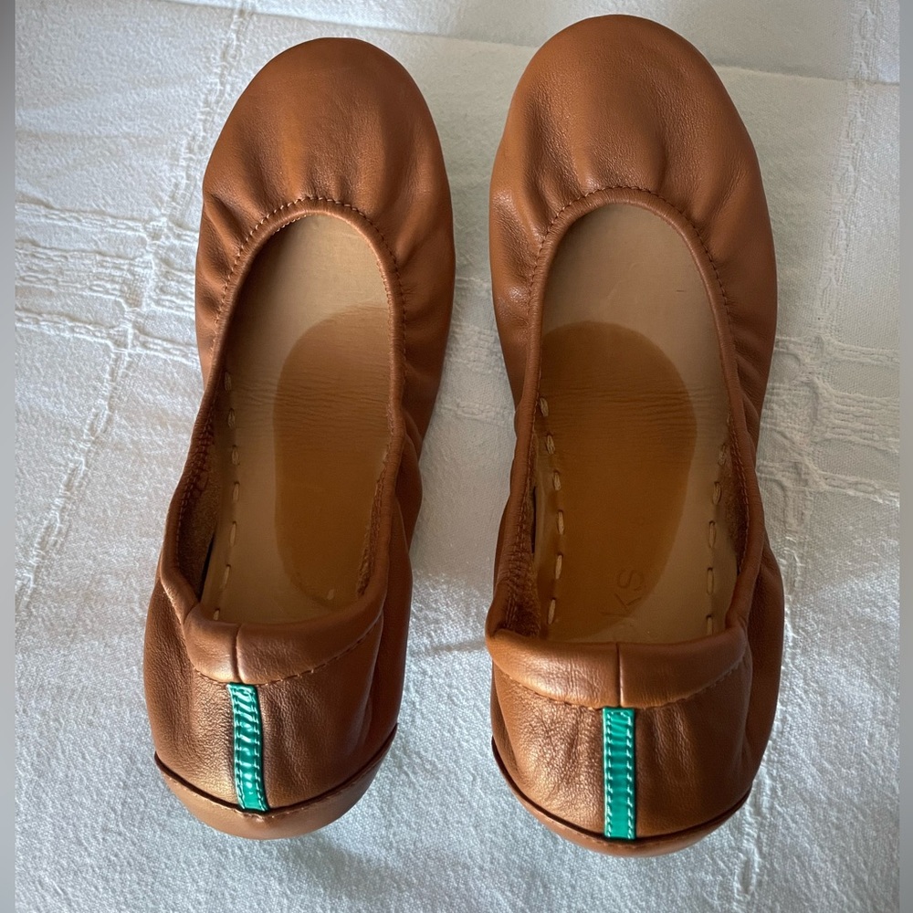 Tan Leather Tieks Ballet Flats 8